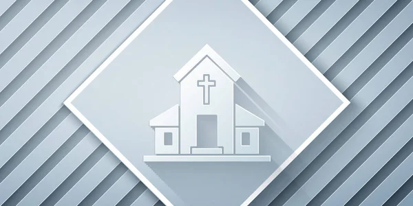 Paper Cut Church Building Icon Isolated Grey Background Christian Church — Stock Vector