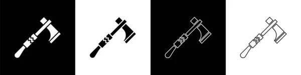 Set Native American Tomahawk Axt Symbol Isoliert Auf Schwarzem Und — Stockvektor