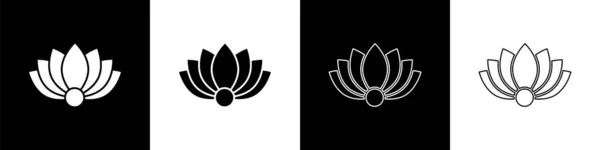 Setzen Sie Das Lotusblumen Symbol Isoliert Auf Schwarzem Und Weißem — Stockvektor