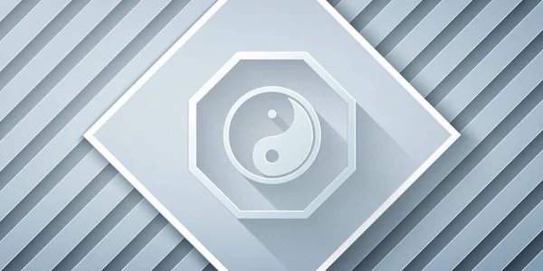Paper Cut Yin Yang Symbol Harmony Balance Icon Isolated Grey — Stock Vector