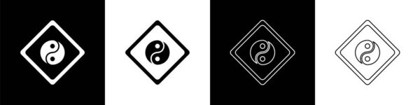 Set Yin Yang symbol of harmony and balance icon isolated on black and white background. Vector Illustration