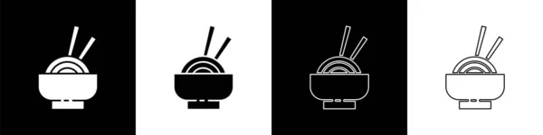 Ορισμός Ασιατικών Noodles Μπολ Και Chopsticks Εικονίδιο Απομονώνονται Μαύρο Και — Διανυσματικό Αρχείο