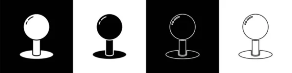 Establecer Push Pin Icono Aislado Sobre Fondo Blanco Negro Signo — Vector de stock