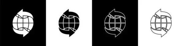 Establecer Icono Mundial Aislado Sobre Fondo Blanco Negro Pin Globo — Vector de stock