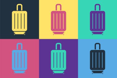 Seyahat simgesi için Pop Art Bavulu renk arkaplanında izole edildi. Seyahat bagaj tabelası. Seyahat bagaj ikonu. Vektör İllüstrasyonu