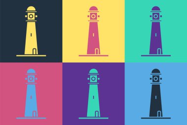 Pop Art Lighthouse simgesi renk arkaplanında izole edildi. Vektör İllüstrasyonu