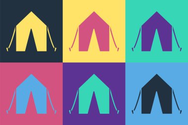 Pop Art Turist Çadırı simgesi renk arkaplanda izole edildi. Kamp sembolü. Vektör İllüstrasyonu