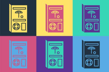 Pop Art Travel broşür ikonu renk arkaplanına izole edildi. Vektör İllüstrasyonu