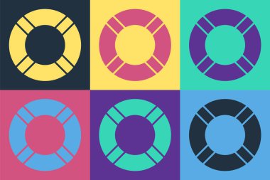 Pop Art Lifebuoy simgesi renk arkaplanında izole edildi. Hayat kurtaran yüzen can simidi plaj için, kurtarma kemeri insanları kurtarmak için. Vektör İllüstrasyonu