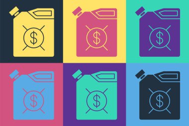 Motor makine yağı ikonu için pop sanat kutusu renk arkaplanında izole. Benzin bidonu. Yağ değiştirme ve onarım servisi. Motor yağı işareti. Vektör İllüstrasyonu