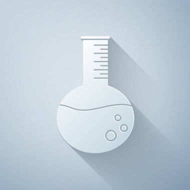 Kağıt kesiği petrol test tüpü ikonu gri arka planda izole edildi. Kağıt sanatı tarzı. Vektör İllüstrasyonu