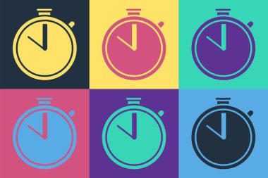 Pop Art Stopwatch simgesi renk arkaplanında izole edildi. Zaman göstergesi. Kronometre işareti. Vektör İllüstrasyonu