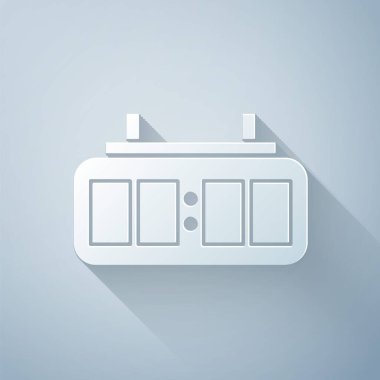 Kağıt kesiği spor hokeyi mekanik skorbordu ve sonuç olarak görüntü simgesi gri arka planda izole. Kağıt sanatı tarzı. Vektör İllüstrasyonu