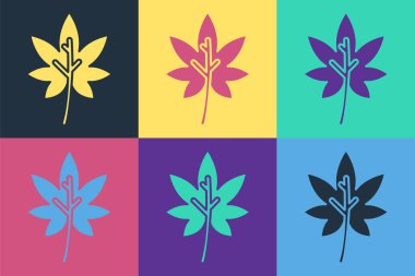 Pop Art Leaf simgesi renk arkaplanında izole edildi. İşaret bırakıyor. Taze doğal ürün sembolü. Vektör İllüstrasyonu