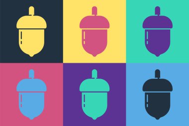 Popüler sanat meşe palamudu renkli arkaplanda izole edilmiş. Vektör İllüstrasyonu