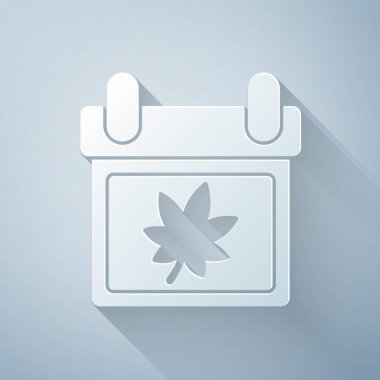 Kağıt kesiği Takvimi, sonbahar yaprakları simgesi gri arkaplanda izole edilmiş. Kağıt sanatı tarzı. Vektör İllüstrasyonu