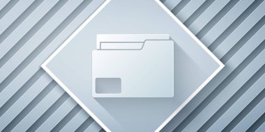 Kağıt kesimi Belge klasörü simgesi gri arkaplanda izole edildi. Muhasebe klasörü sembolü. Muhasebe yönetimi. Kağıt sanatı tarzı. Vektör İllüstrasyonu