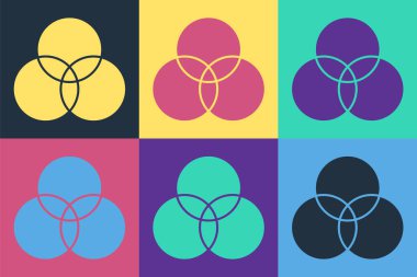 Pop Art RGB ve CMYK renk karıştırma simgesi renk arkaplanında izole. Vektör İllüstrasyonu