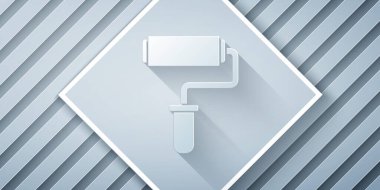 Kağıt kesiği boya fırçası simgesi gri arkaplanda izole edildi. Kağıt sanatı tarzı. Vektör İllüstrasyonu