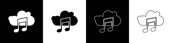 Stel Music Streaming Service Pictogram Geïsoleerd Zwart Wit Achtergrond Geluid — Stockvector