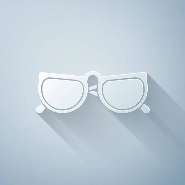 ペーパーカットグレーの背景に隔離されたメガネのアイコン メガネフレームのシンボル 紙のアートスタイル ベクターイラスト — ストックベクタ