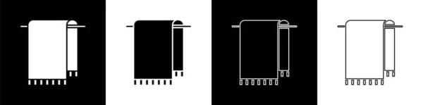 Set Handtuch Auf Einem Kleiderbügel Symbol Isoliert Auf Schwarz Weißem — Stockvektor