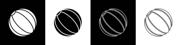 Set Beach Ball Symbol Isoliert Auf Schwarzem Und Weißem Hintergrund — Stockvektor