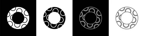 Set Schwimmring Symbol Aus Gummi Isoliert Auf Schwarz Weißem Hintergrund — Stockvektor