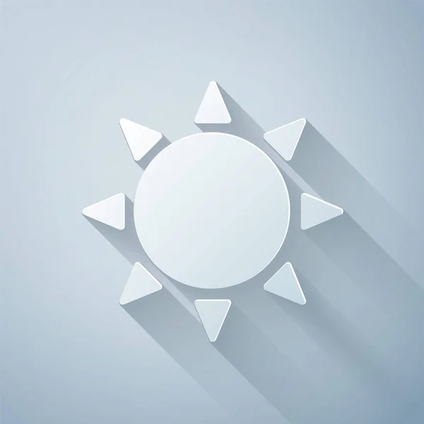 Иконка Sun Вырезана Бумагой Сером Фоне Летний Символ Добрый Солнечный — стоковый вектор