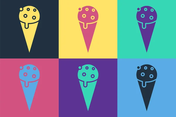 Pop Art Παγωτό Εικονίδιο Κώνου Βάφλα Απομονωμένο Φόντο Χρώματος Γλυκό — Διανυσματικό Αρχείο