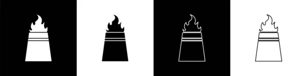 Установить Нефтяную Вышку Иконкой Огня Изолированы Черно Белом Фоне Пожар — стоковый вектор