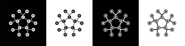 Setzen Sie Molekül Symbol Isoliert Auf Schwarz Weißem Hintergrund Struktur — Stockvektor