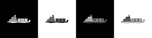 Set Oil Tanker Ship Icon Isolated Black White Background Vector — Stock Vector