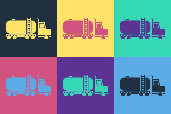 Pop Art Tankwagen Ikone Isoliert Auf Farbigem Hintergrund Öltanker Benzin — Stockvektor