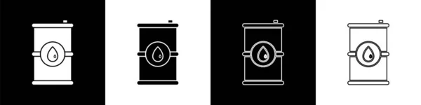 Встановити Піктограму Олії Ствола Ізольовано Чорно Білому Тлі Векторна Ілюстрація — стоковий вектор
