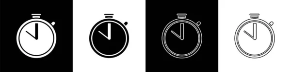 Définir Icône Chronomètre Isolé Sur Fond Noir Blanc Signe Minuterie — Image vectorielle