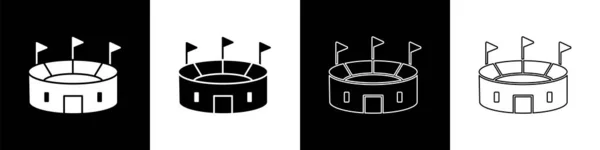 Set Icono Del Estadio Hockey Aislado Sobre Fondo Blanco Negro — Vector de stock