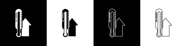 Набор Значка Метеорологического Термометра Изолированного Черно Белом Фоне Термометр Показывает — стоковый вектор