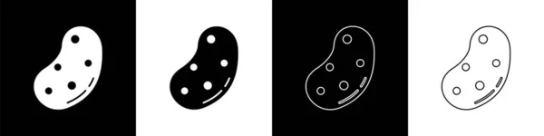 Définir Icône Pomme Terre Isolée Sur Fond Noir Blanc Illustration — Image vectorielle