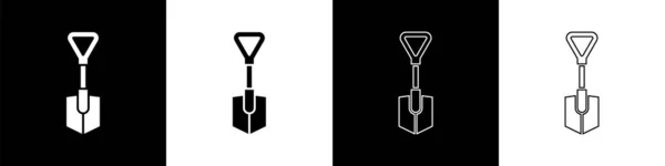 Set Icono Pala Aislado Sobre Fondo Blanco Negro Herramienta Jardinería — Vector de stock