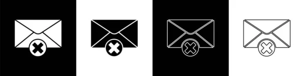 Set Verwijder Envelop Pictogram Geïsoleerd Zwart Wit Achtergrond Schrapping Foutenbrief — Stockvector