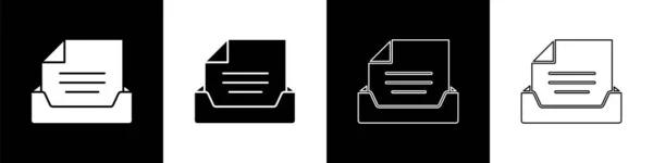Установить Ящик Иконкой Документа Выделенной Черно Белом Фоне Ящик Документами — стоковый вектор
