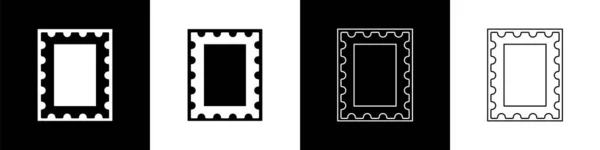 Définir Icône Timbre Postal Isolé Sur Fond Noir Blanc Illustration — Image vectorielle