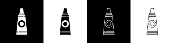 Set Tube Mit Farbpalette Symbol Isoliert Auf Schwarz Weißem Hintergrund — Stockvektor