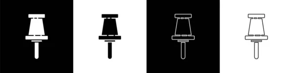 Establecer Push Pin Icono Aislado Sobre Fondo Blanco Negro Signo — Vector de stock