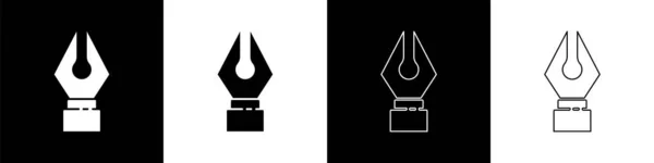 Установите Черно Белом Фоне Значок Перьевого Пера Fountain Знак Инструмента — стоковый вектор