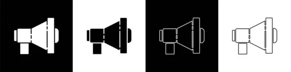 Set Megaphone Icon Isolated Black White Background Loud Speach Alert — Stock Vector