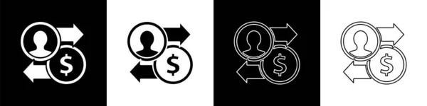 Set Job Promotion Exchange Money Icon Isolated Black White Background — Stock Vector