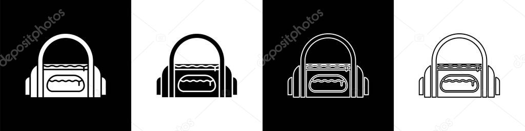 Set Sport bag icon isolated on black and white background. Vector Illustration