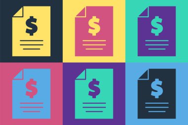 Pop Art Sözleşmesi para simgesi renk arka planında izole edildi. Bankacılık belgeleri dolar finans para sayfası. Vektör İllüstrasyonu